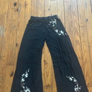 POL Black Floral Embroidered Pants